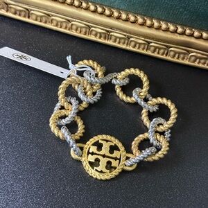Tory Burch Gold and Silver Chain Link Two Tone Bracelet